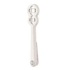 A white object with a black handle and a black knob