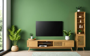 Modern living room with TV on wall