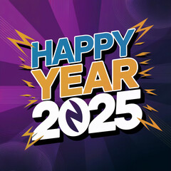 Fototapeta premium happy new year 2025 text 3d stayle with purple colour background white colour text