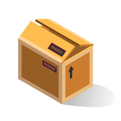 Delivery open cardboard box fragile cargo post parcel isometric vector illustration