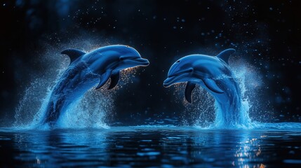 Obraz premium dolphins. water pair blue dolphins dancing light