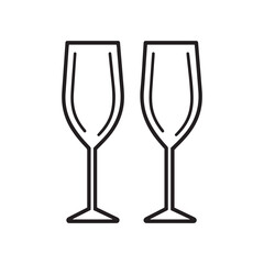 two glasses of wine isolated vector outline on white background 