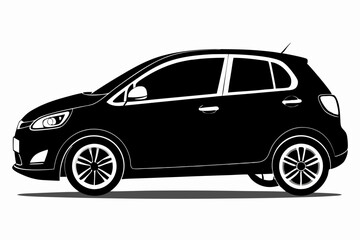 Compact hatchback car silhouette in black and white vector illustration