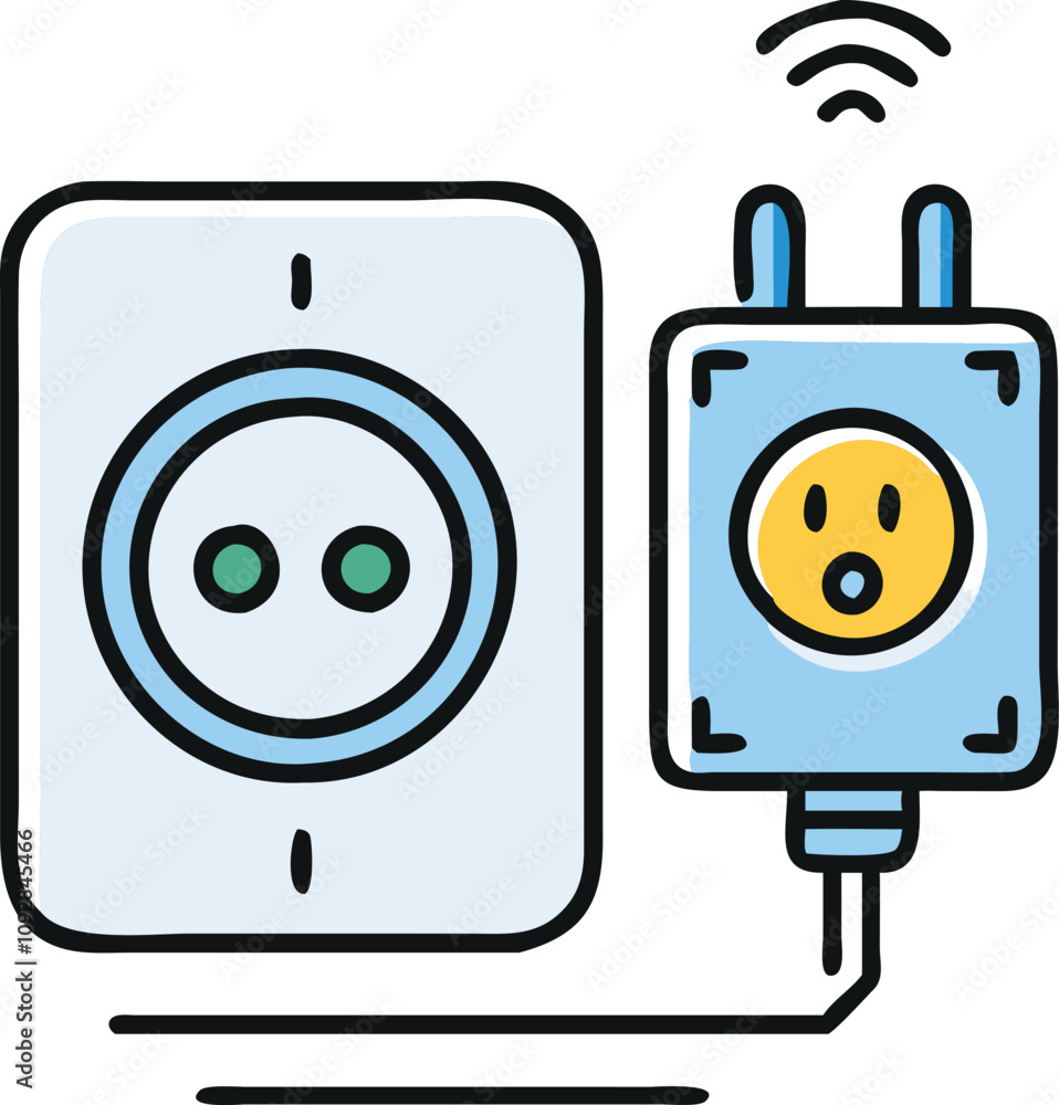 Poster smart dual socket plug with wireless connectivity icon, colorful icon of a smart dual socket plug fe