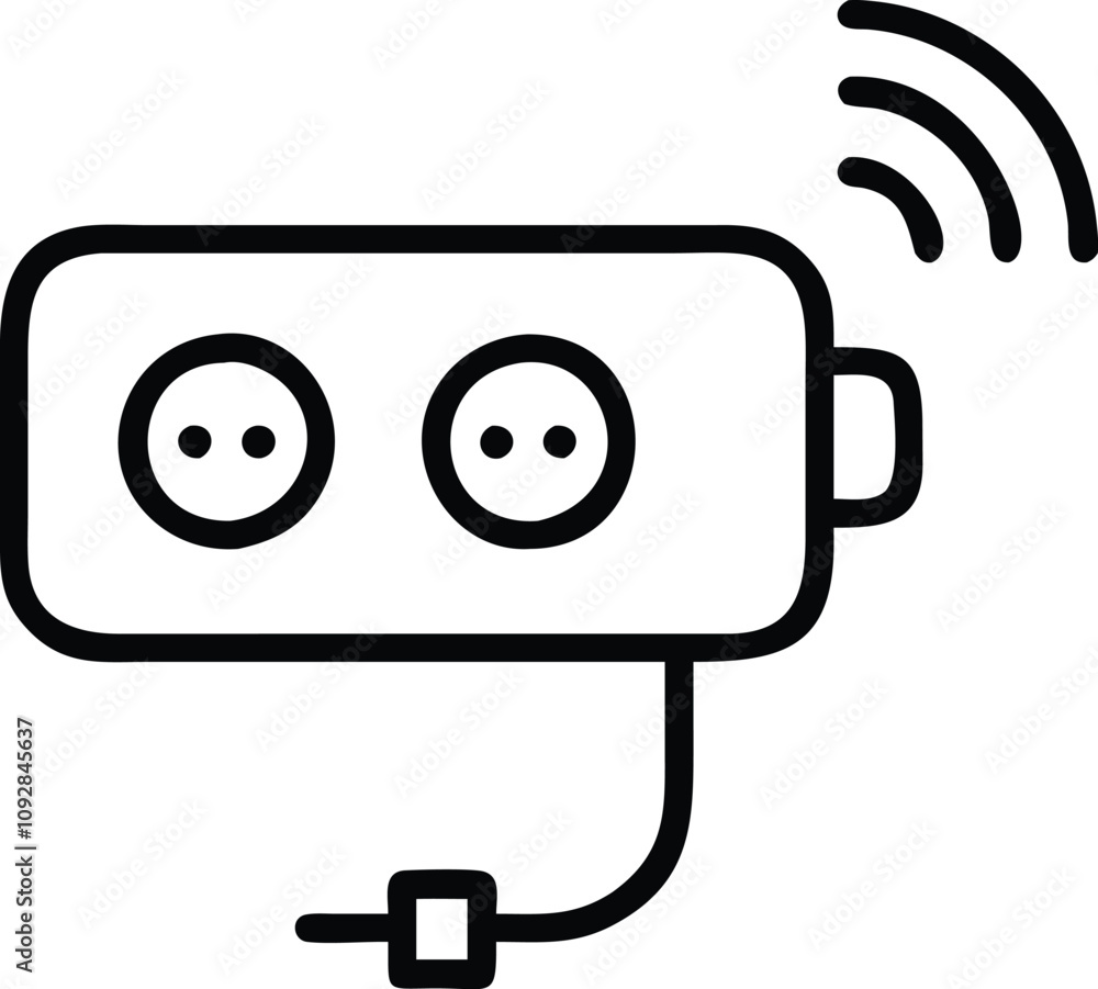 Poster smart dual power socket with wireless signal icon, black and white icon of a smart dual power socket