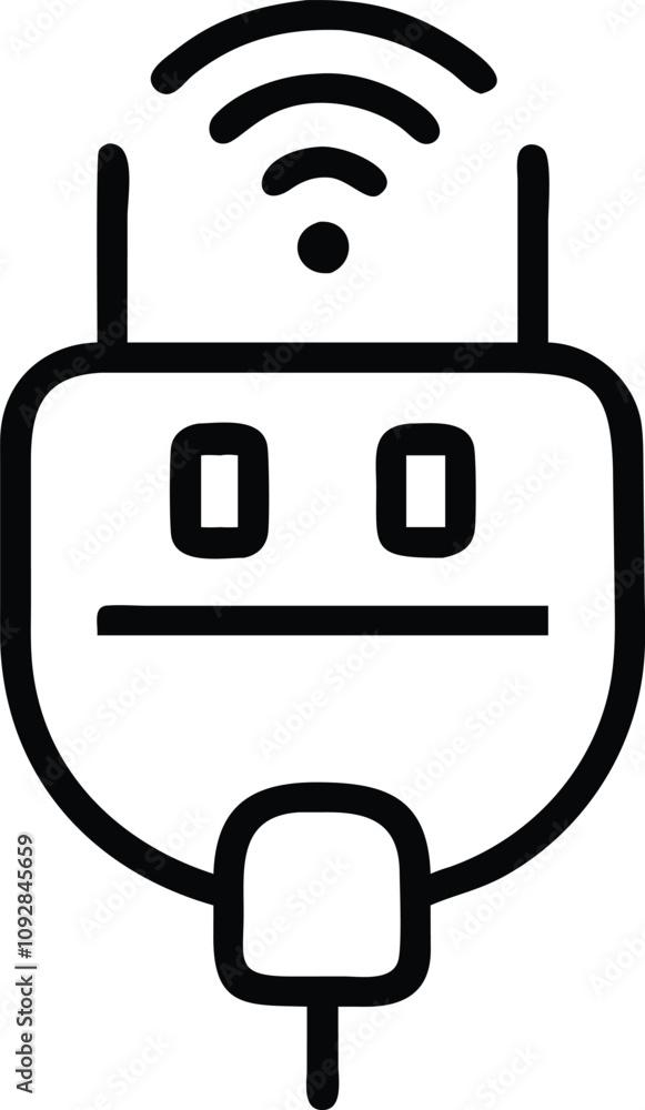Poster smart power adapter with wireless connectivity icon, black and white icon of a smart power adapter e