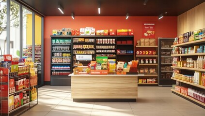 Fototapeta premium A 3D representation of a retail store showcasing a point-of-sale system. 