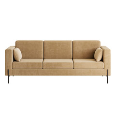 A tan couch with three cushions and a black frame