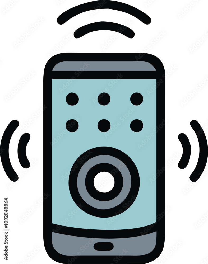 Poster smartphone remote control with wireless signals icon, colorful icon of a smartphone emitting wireles