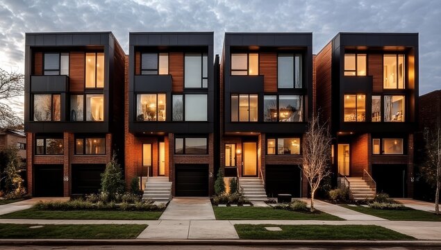 Elegant architecture showcased in a row of townhouses.