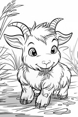 Baby Goat Eating Grass Coloring Page