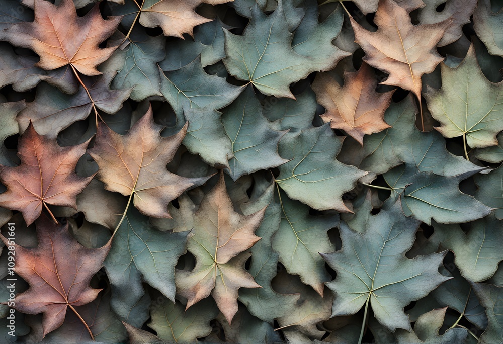 Sticker gradient leaves with rough edges forming a weathered texture, ai generated