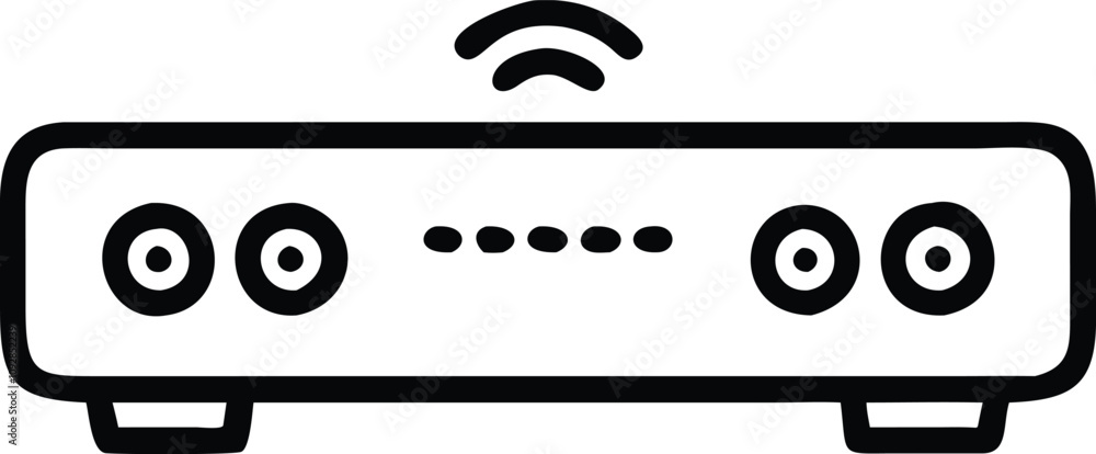 Poster outline icon of wireless router with signal, simple black-and-white outline icon of a wireless route