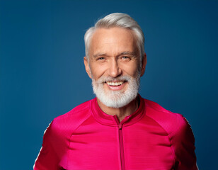Obraz premium Portrait of older man against blue studio background