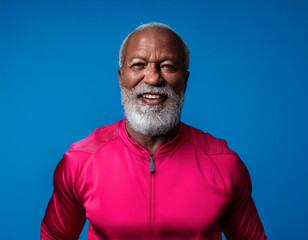 Obraz premium Portrait of older African American man against blue studio background