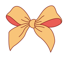 Trendy flat style gold and red ribbon bow. Hand drawn yellow gold and red bowknot for decoration gift bowtie. Vector illustration