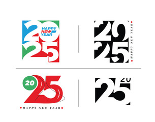 Happy New Year 2025 Text Typography Design Set of Element Flyer, Banner Poster Design.