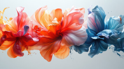 Obraz premium abstract floral artwork, where each flower is a whirl of colors mimicking the strokes of a paintbrush. The flowers are set against a stark white background, making the colors pop 