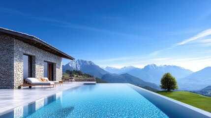 Fototapeta premium Luxury villa with infinity pool and mountain views 