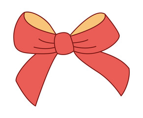 Trendy flat style Red and gold ribbon bow. Hand drawn red and yellow bowknot for decoration gift bowtie. Vector illustration