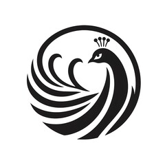 Fototapeta premium Simple and minimalist logo of a peacock in black and white.