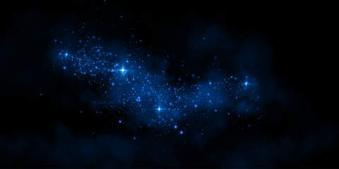 Fantastic smoke background. Magic smoke with glitter and small particles of twinkling stars, fog with luminous particles, blue vapor with stardust. Vector illustration.  © andreu1990