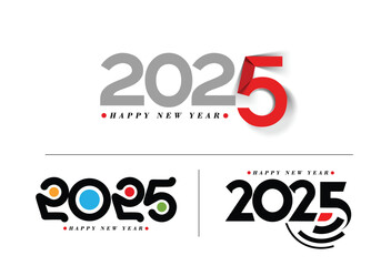 Happy New Year 2025 Text Typography Design Set of Element Flyer, Banner Poster Design.