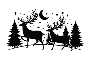 Elegant Running Deer Silhouettes Vector Design