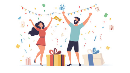 Excited Lottery Winners Celebrating Luck and Success in Lottery Win Concept