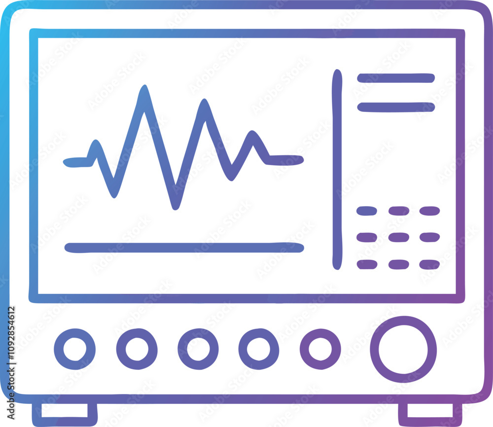 Poster gradient oscilloscope with waveform display, line art illustration of an oscilloscope in gradient co
