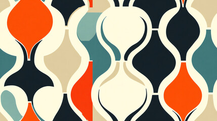 Mid-century modern seamless pattern, multicolor teardrops, retro design