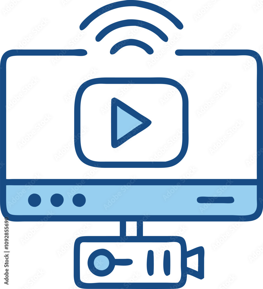 Poster streaming setup with screen, camera, and wi-fi, illustration of a streaming setup featuring a screen