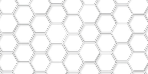 Fototapeta premium Abstract hexagon background. Futuristic abstract honeycomb mosaic grey technology background. Surface polygon pattern with glowing hexagon paper texture and futuristic business. graphic concept.