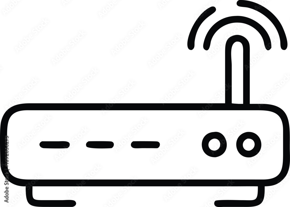 Aufkleber wi-fi router icon with signal waves, black outline illustration of a wireless wi-fi router featuring