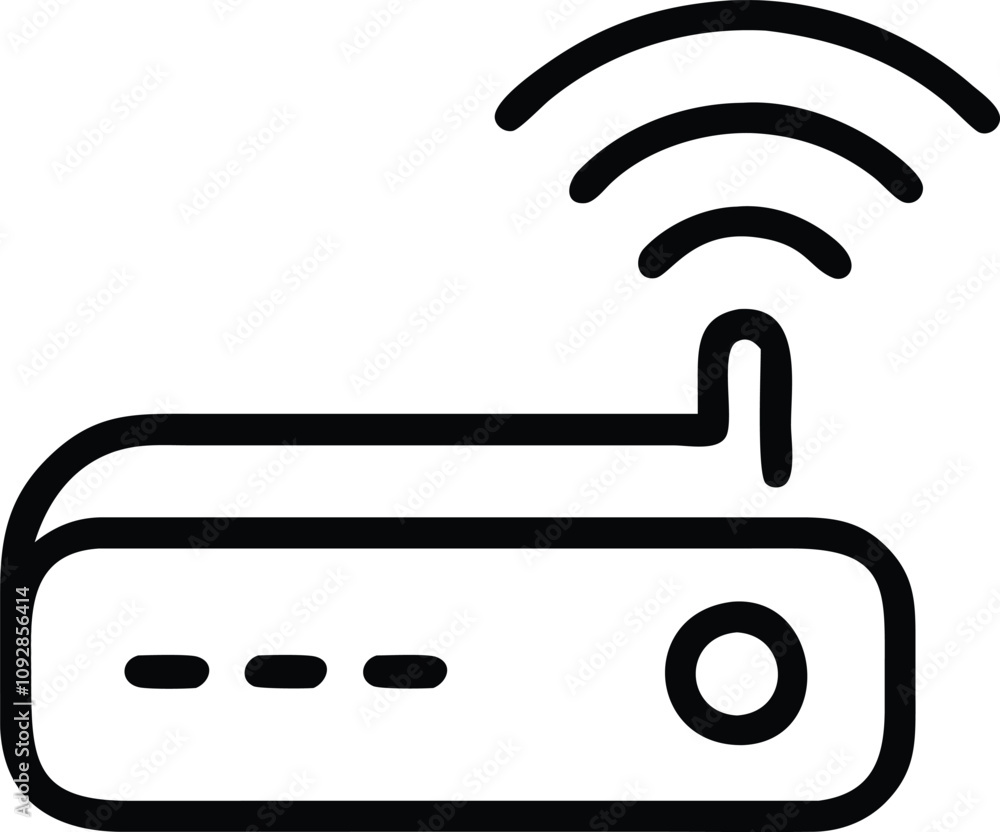 Aufkleber wi-fi router icon with signal waves, black outline illustration of a wireless wi-fi router featuring