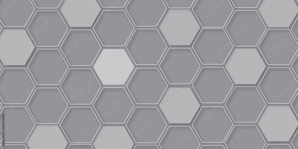 Aufkleber  Abstract hexagon background. Futuristic abstract honeycomb mosaic grey technology background. Surface polygon pattern with glowing hexagon paper texture and futuristic business. graphic concept.