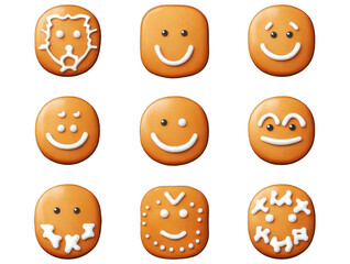 Fototapeta premium Collection of traditional cute gingerbread emoticon cookies isolated on transparent background
