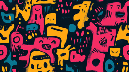 Colorful monsters seamless pattern, fun cartoon design