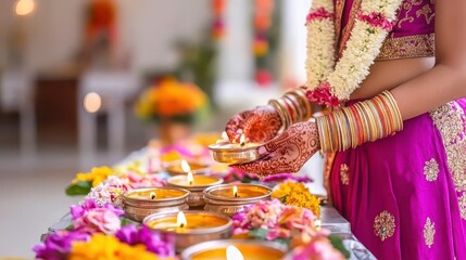 Fototapeta premium Diwali festival celebration home cultural event vibrant indoor ambiance close-up view joyful traditions