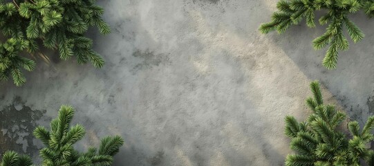 pine tree branches on gray concrete stone background 7