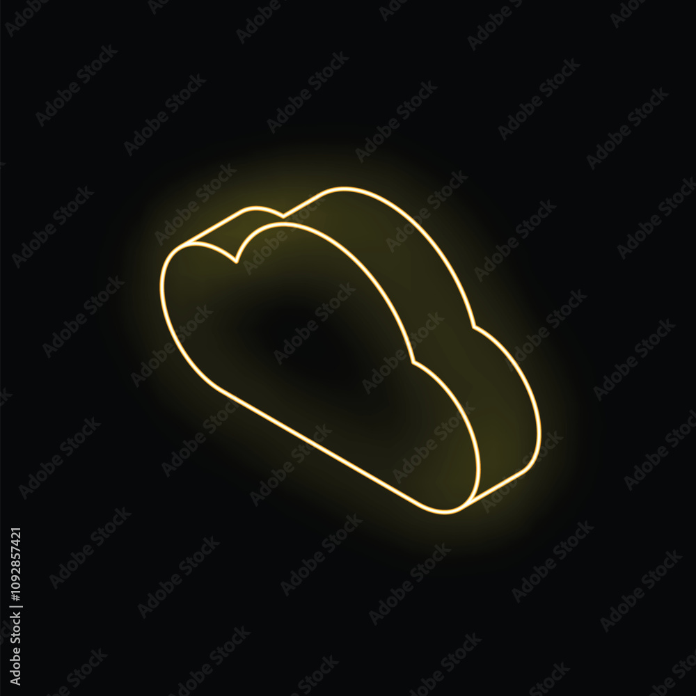 Aufkleber yellow neon cloud computing icon glowing on black background representing cloud data storage