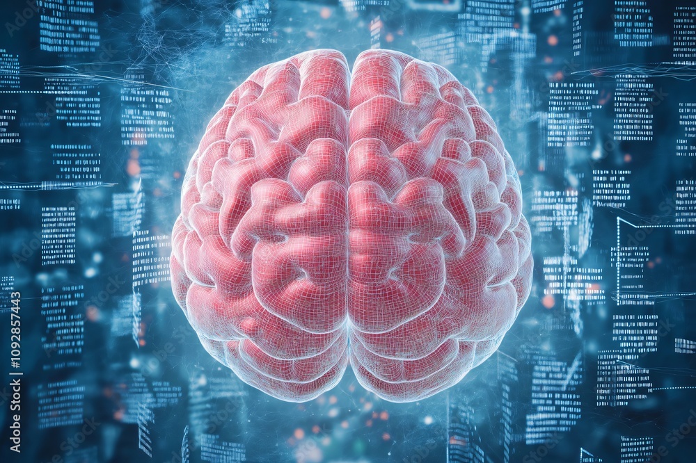 Aufkleber 3d illustration of a human brain is surrounded by data processing, symbolizing artificial intelligen