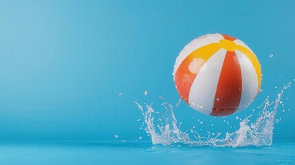 Droplets sparkling as they splash off an inflatable beach ball in a pool, beach ball droplets, fun summer moment