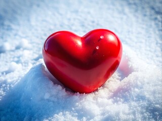 Red Heart in White Snow: Symbolizing Love and Valentine's Day, Highlighting Passion and Tenderness Amid Health Awareness of Cardiovascular Diseases