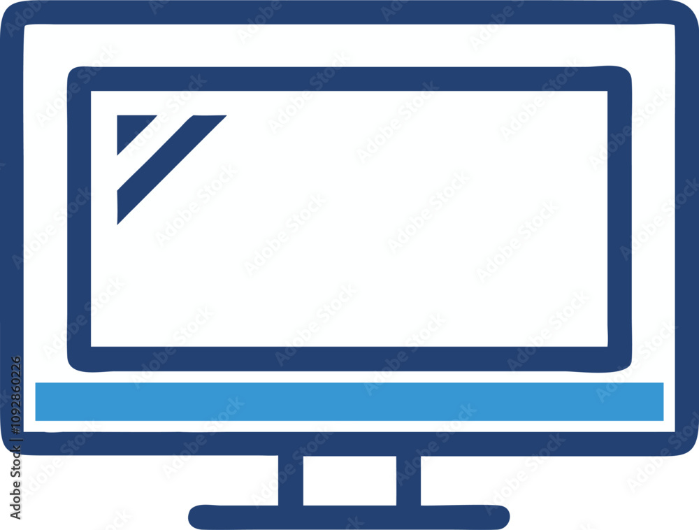 Fototapete Minimalist computer monitor icon design, Simple blue outline icon of a desktop computer monitor with a clean, minimalist style and modern appearance.
