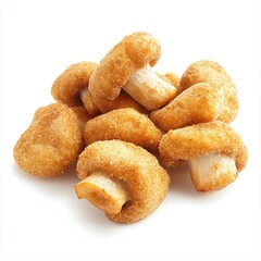 Breaded mushrooms on white background.