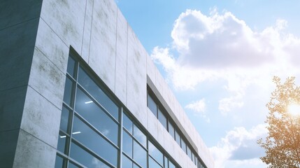 Obraz premium Modern building with large windows under a bright sky, showcasing contemporary architecture.