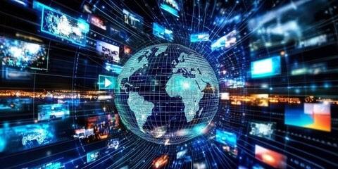 Obraz premium Depicting the integration of media and technology across borders.