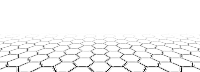 White background with gray perspective hexagon grid pattern. Template platform for technology, user interface, industry, science, blueprint, or infographic concept. Vector illustration