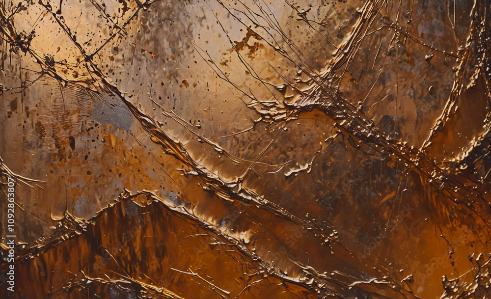 Poster painting of a tree with brown paint splatters. the tree is covered in brown paint and has a lot of s